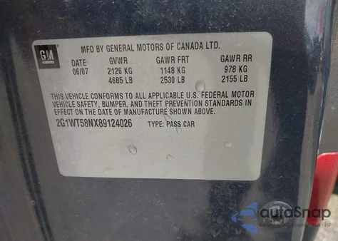 2008 Chevrolet Impala Lt z USA, uszkodzony, nr VIN 2G1WT58NX89124026